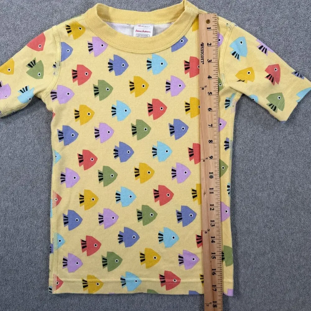 Hanna Andersson Kids 6-7 Organic Cotton Fish Print Pajama Top Short Sleeve